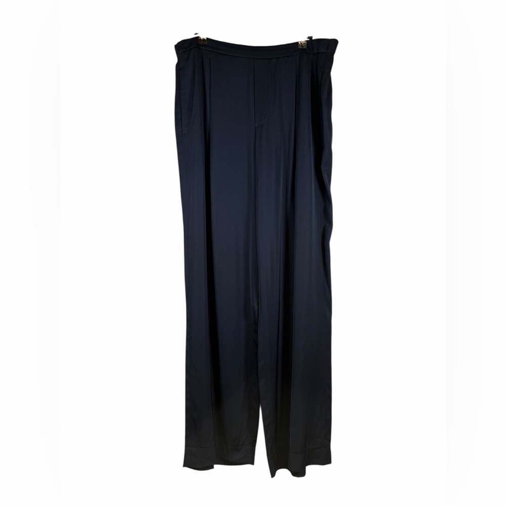 Vince Navy Flowy Wide Leg Single Pleat Pants Trousers Sz L